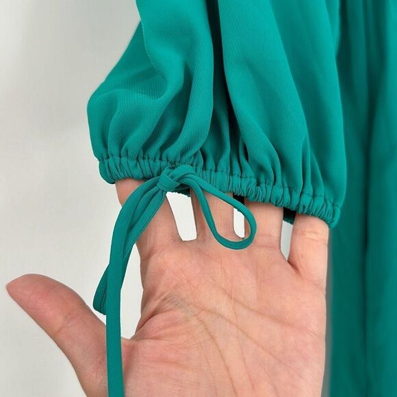 Amanda Uprichard Green Short Puffed Sleeve Square Neckline Mini Dress Small - Picture 6 of 9